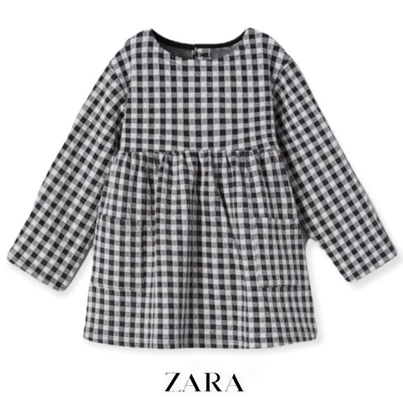 ZARA Kids | Black & White | TEXTURED PLAID DRESS - Picture 1 of 4